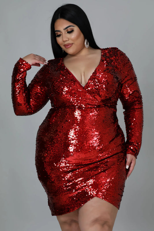 PLUS SIZE SEQUIN GLAM DRESS-RED