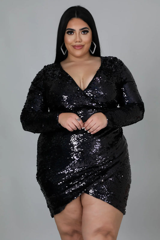 PLUS SIZE SEQUIN GLAM DRESS-BLACK