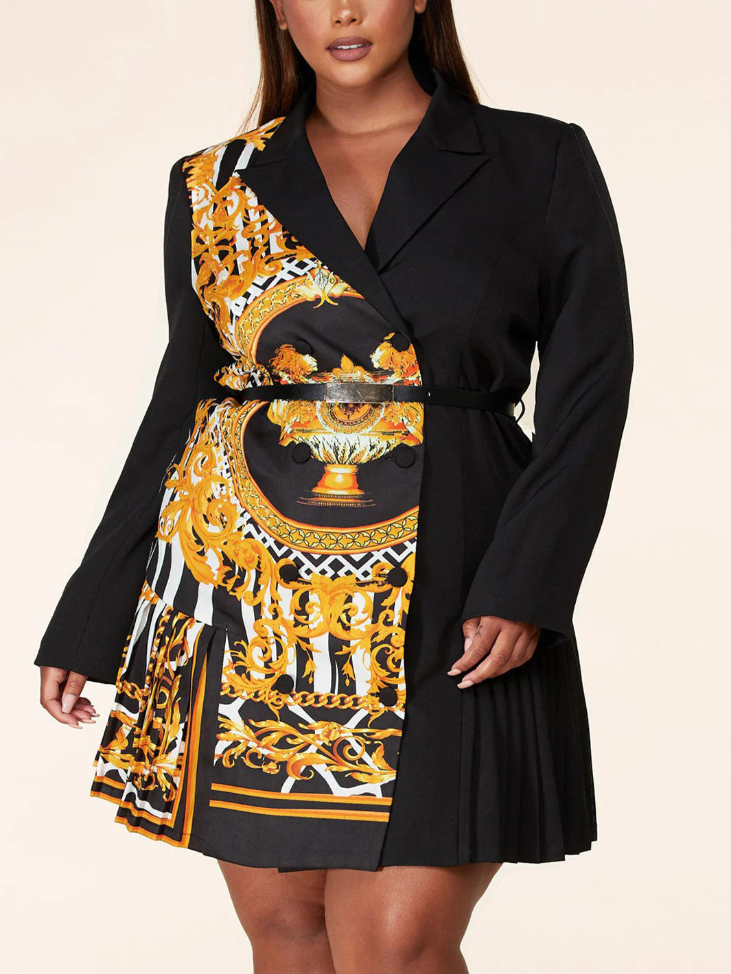 ROYAL PRINTED WRAP BUTTON UP DRESS/W BELT