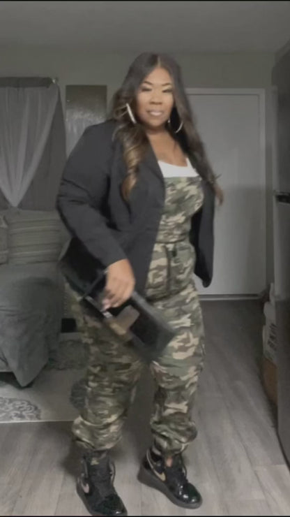 PLUS SIZE CAMO OVERALL JUMPSUIT