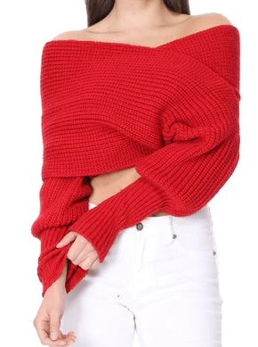 RED SHAWL SWEATER